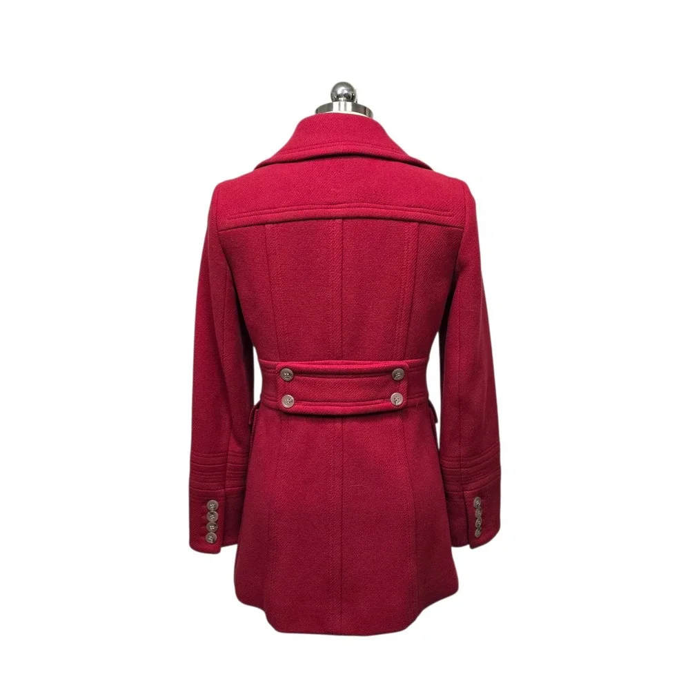 J.Crew Womens Virgin Wool Blend Belted Peacoat Raspberry Red Size 2 - Picture 2 of 8